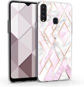 kwmobile telefoonhoesje voor Samsung Galaxy A20s - Hoesje voor smartphone in roségoud / wit / oudroze - Glory Mix Gekleurd Marmer design