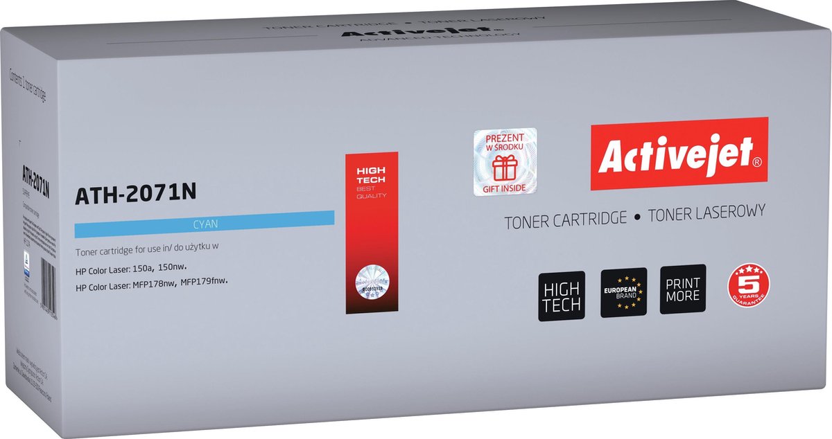 ActiveJet ATH-2071N toner voor HP-printer; HP 117A 2071A vervanging; Opperste; 700 pagina's; cyaan.