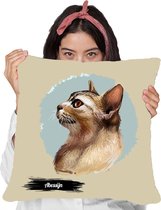 Sierkussen - Abessijn Kat - Wit - 45 Cm X 45 Cm