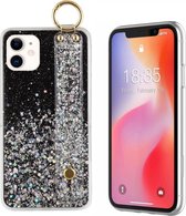 BackCover met handige Strap en Ring - Telefoonhoesje - Hoesje voor Apple iPhone 11 (6.1) - Zwart met glitter