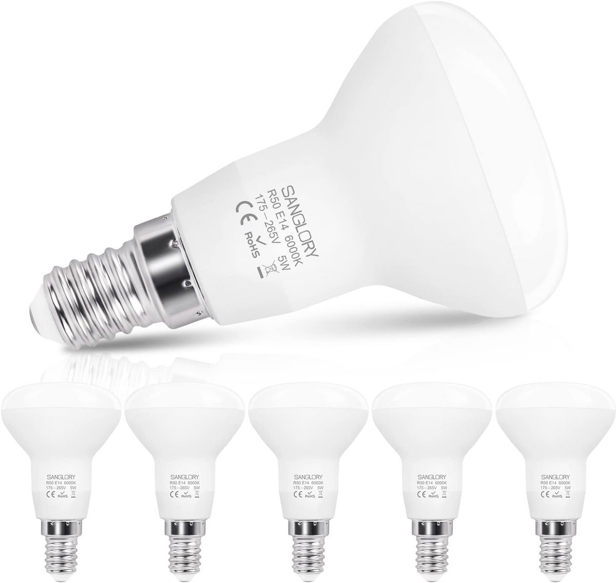 E14 LED Lamp R50 5W Natuurlijk Wit 4000K 510lm 120° Stralingshoek - Set van 6