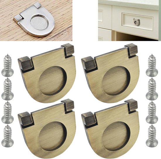 E-Ambar - Zinklegering Flush Ring Pulls 4 Stuks voor Kastlades