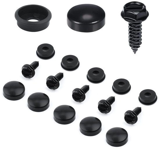 E-Ambar - Set van 18 Roestvrij Stalen Kentekenplaat Schroeven met Doppen - Auto Motorfiets Vrachtwagen - Antidiefstal