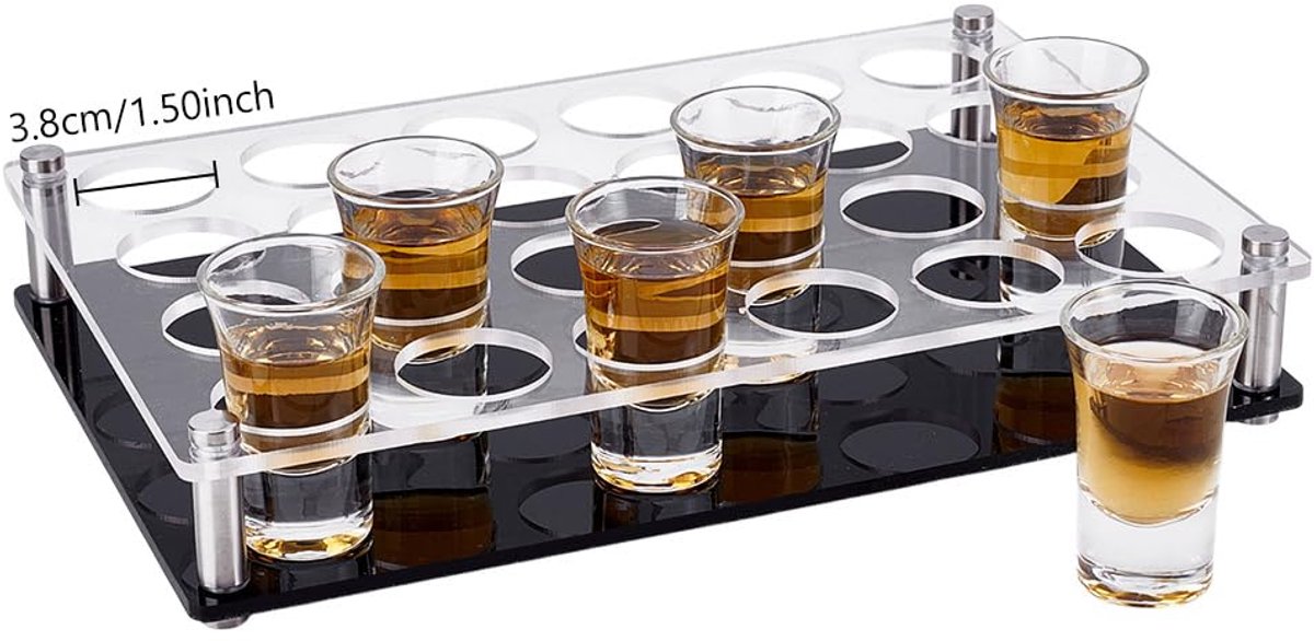 Set van 24 shotglaasjes, shotglaasjes met houder, doorzichtige vierkante shotglaasjes met pallets, 1 oz zware voet, shotglaasje, bulk voor wodka, tequila, whisky, likeur