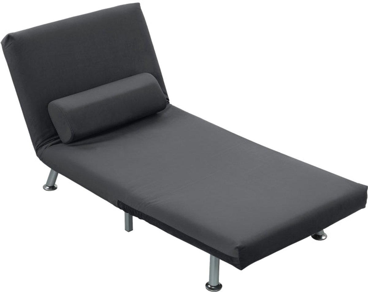 Merax Opklapbare Slaapfauteuil - Relaxstoel met Bedfunctie - Verstelbare Rugleuning - Compact 1 Persoons Logeerbed - Donkergrijs