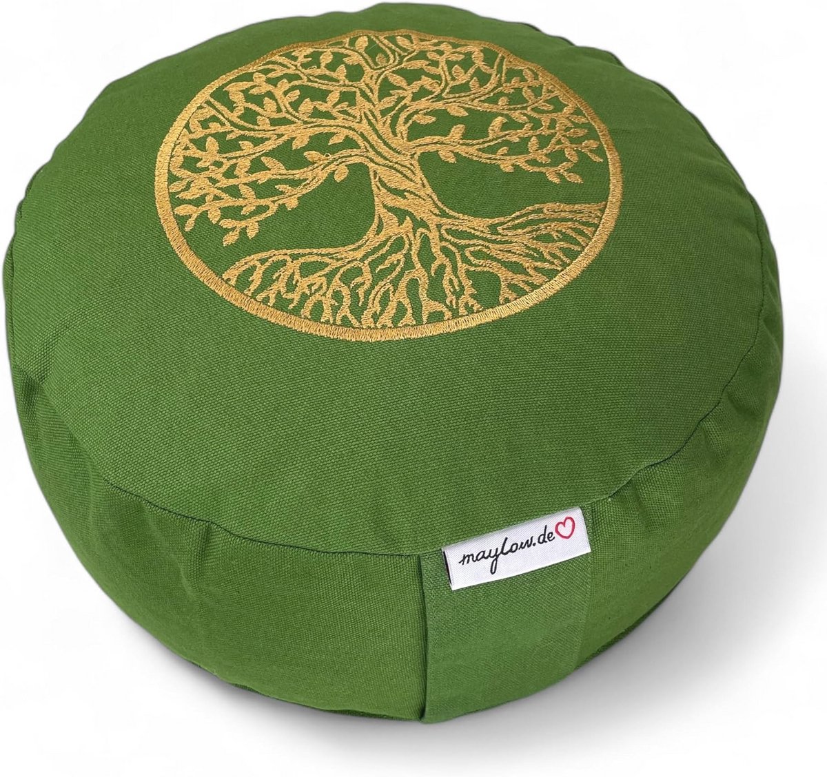 Yoga Meditatiekussen met Borduurwerk en Levensboom - 100% Katoen, Vulling met Speltbont, Zithoogte 15 cm