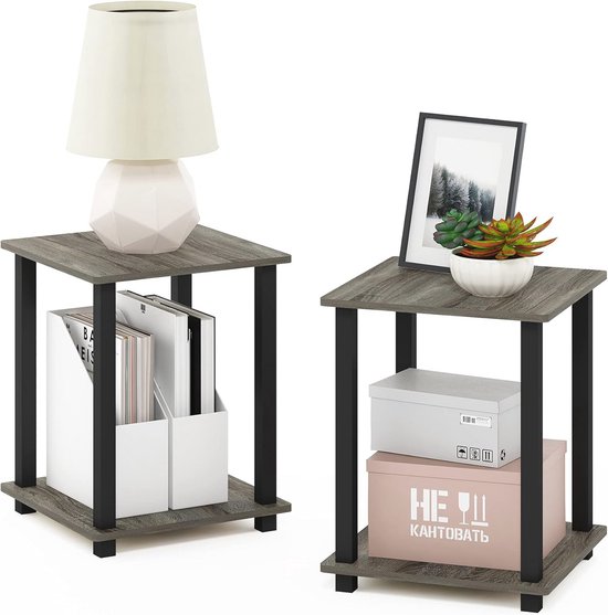 Furinno Simplistic salontafel, bijzettafel, met 2 niveaus, set van 2, Americano/zwart