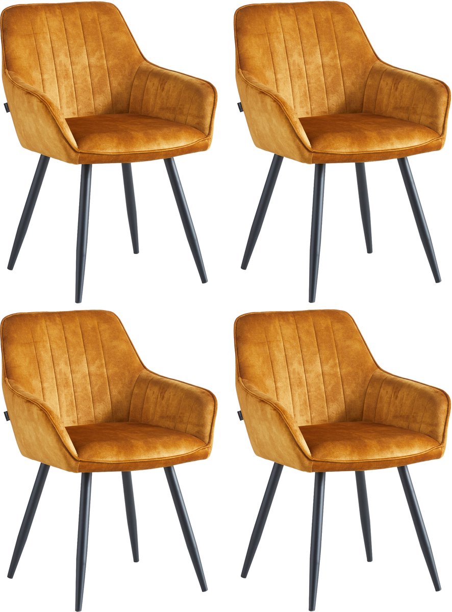Colenis® - Ozzy Eetkamerstoel - Set Van 4 - Honey - Adoré Velvet - Industrieel - Met armleuning