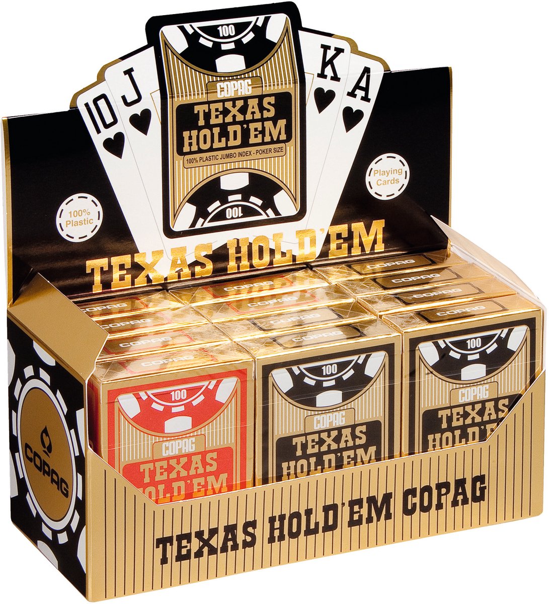 Speelgoed | Kaartspel - Texas Holdem Gold - Jumbo Face - 2 Index - Rood - Tradit