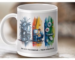 Mok ICT Technician, Tech Visuals Design, Beroep Mok, Programmeur Cadeau, IT Student Geschenken, Informatica Mok, Werk Plek Mok