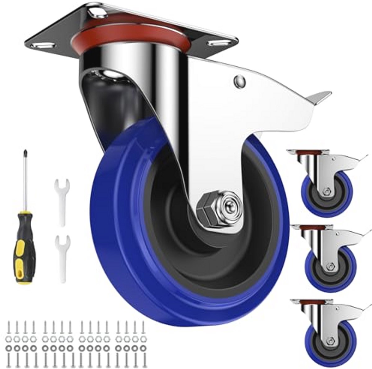 Transportwielen met rem en zwenkwielen 125 mm voor maximaal 300 kg, industriële montageaccessoires en meubelwielen