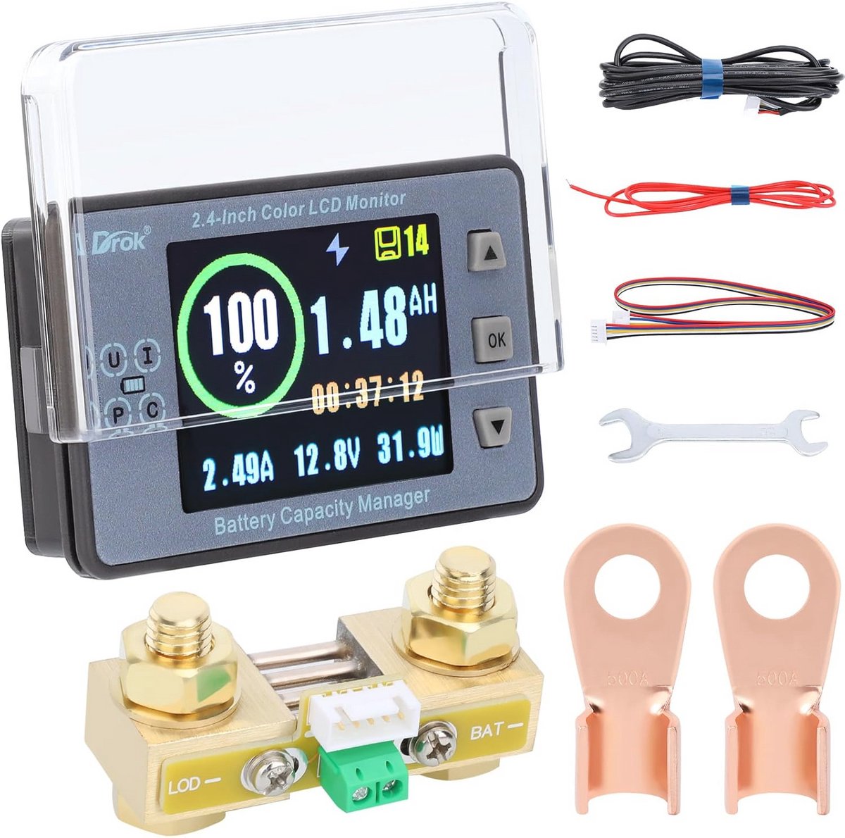 Coulometer en Wattmeter voor DC 8-100V 500A - Capaciteit, Percentage en Tijd Meter voor Zonnepanelen en Golfkarren