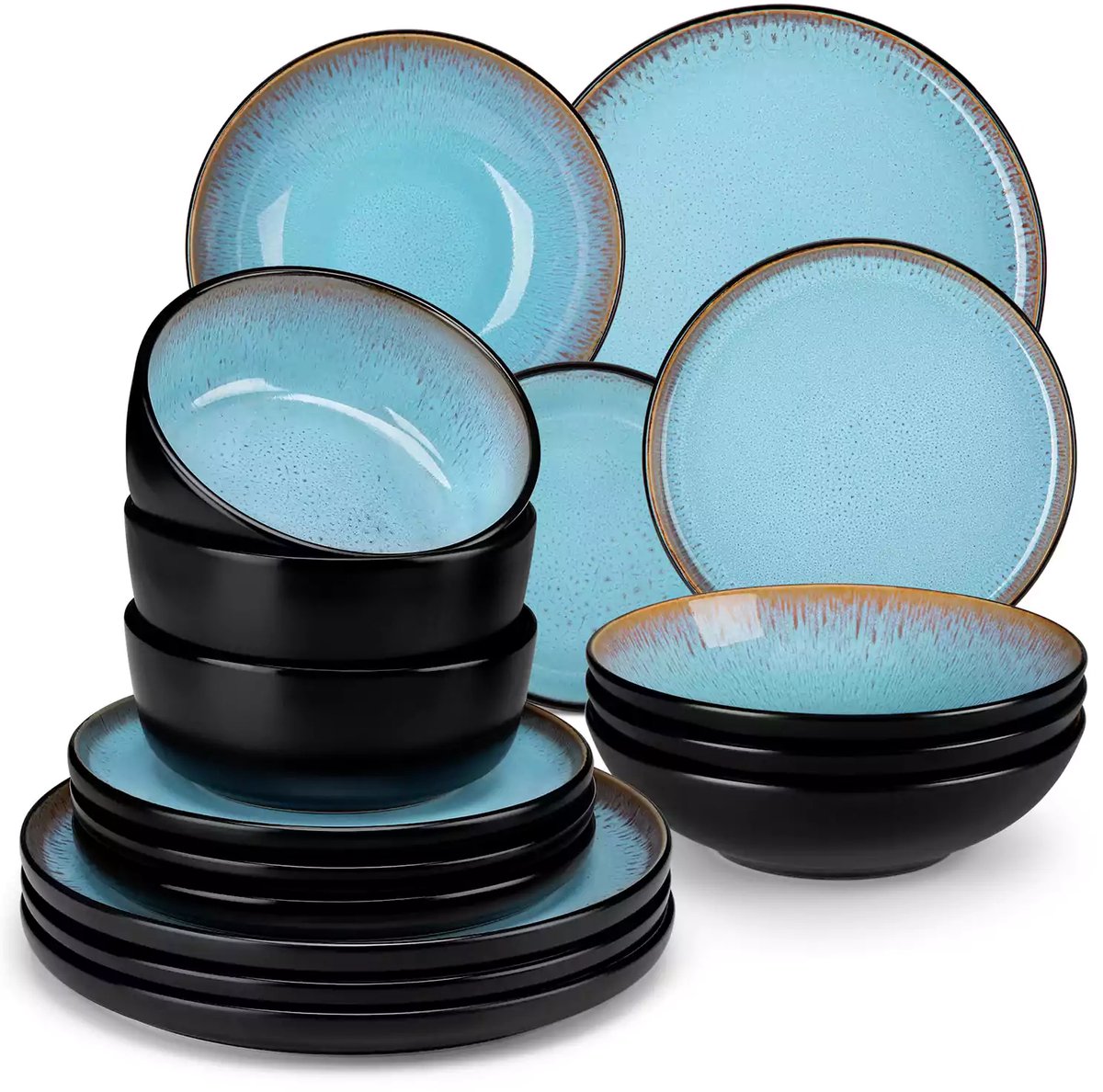 Luxe Serviesset – 16 delig – 4 persoons – Steengoed - Bordenset – Dinner platen – Dessertborden - Kommen - Pastabord - Blauw
