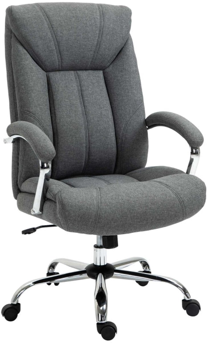 Merax Ergonomische Bureaustoel met Wipfunctie - Verstelbare Hoogte - Draaibare Kantoorstoel met Hoofdsteun en Stoffen Bekleding - Grijs - Comfortabele Directiestoel 120 kg