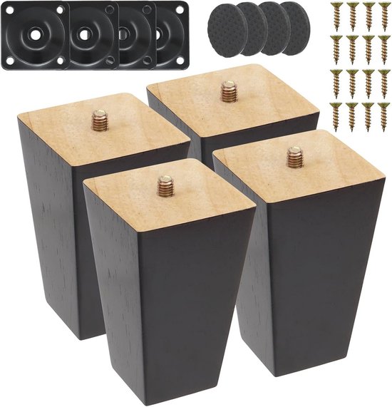 Houten meubelpoten set van 4, 10 cm, massief eiken met montageplaten | bol