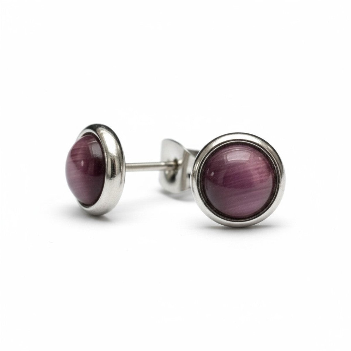 Aramat Jewels | Oorbellen | Stalen Kattenoog Oorbellen 8mm – Paars | | | |8mm | Staal | Kinderen, Volwassenen | Verkleurd niet