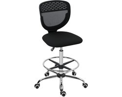 Merax Ergonomische Hoge Bureaustoel – In Hoogte Verstelbare Werkstoel – 360 Graden Draaibaar – Met Voetring – Comfortabel en Ademend – Zwart