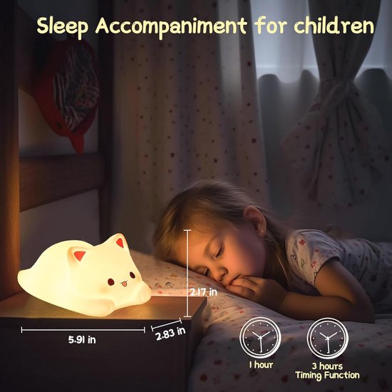 Nachtlampje met 16 Kleuren - Dimbaar Kattenlampje voor Kinderkamer - Siliconen Nachtverlichting en Kawaii Kamerdecoratie — afbeelding 2