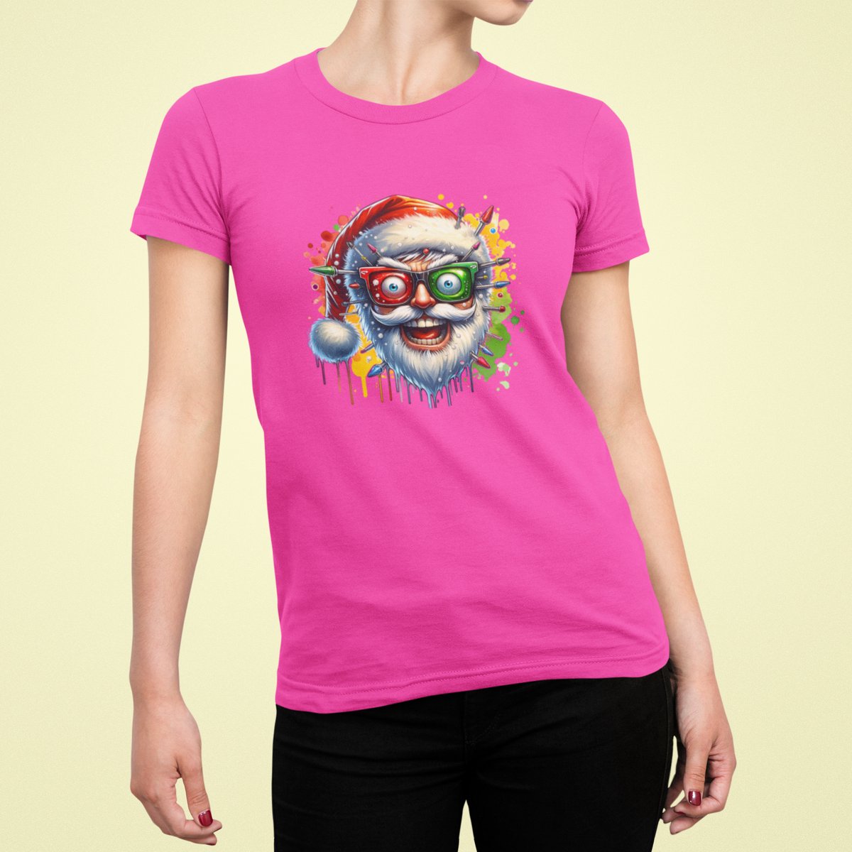 Electric Santa - T-shirt Vrouw - T-shirt Roze - Kerst T-shirt - Maat S - Kerst Cadeau Vrouwen - Limited Edition