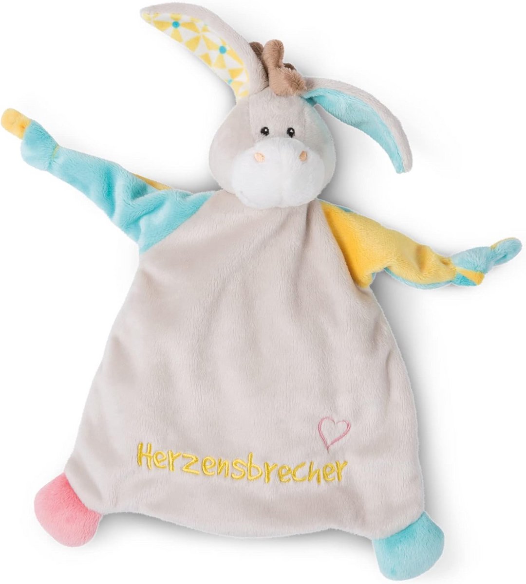 Zachte knuffel deken voor baby's en peuters - 25 x 25 cm - Ezel ontwerp met hartje - Voor meisjes en jongens - Vanaf 0+ maanden