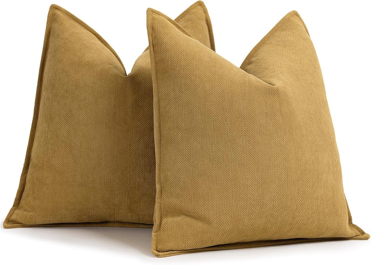 Famanu kussenhoezen set van 2 – luxe zachte sofa kussenslopen met elegant design – voor bank/bed/woondecoratie Mosterdgeel