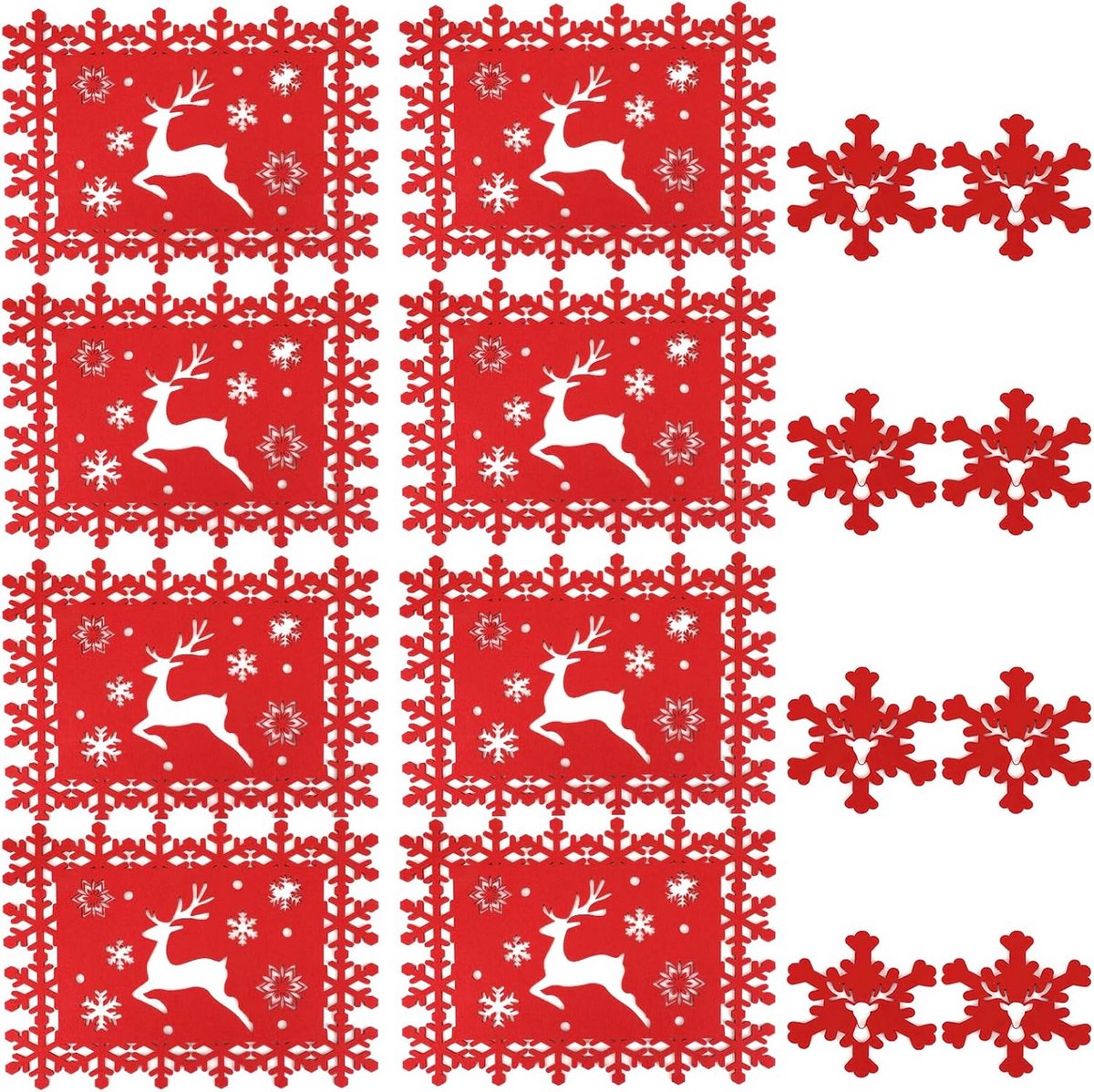 Vilten placemat set 8-delig met onderzetters – rood, 40x30 cm, 10x10 cm, kerstdecoratie