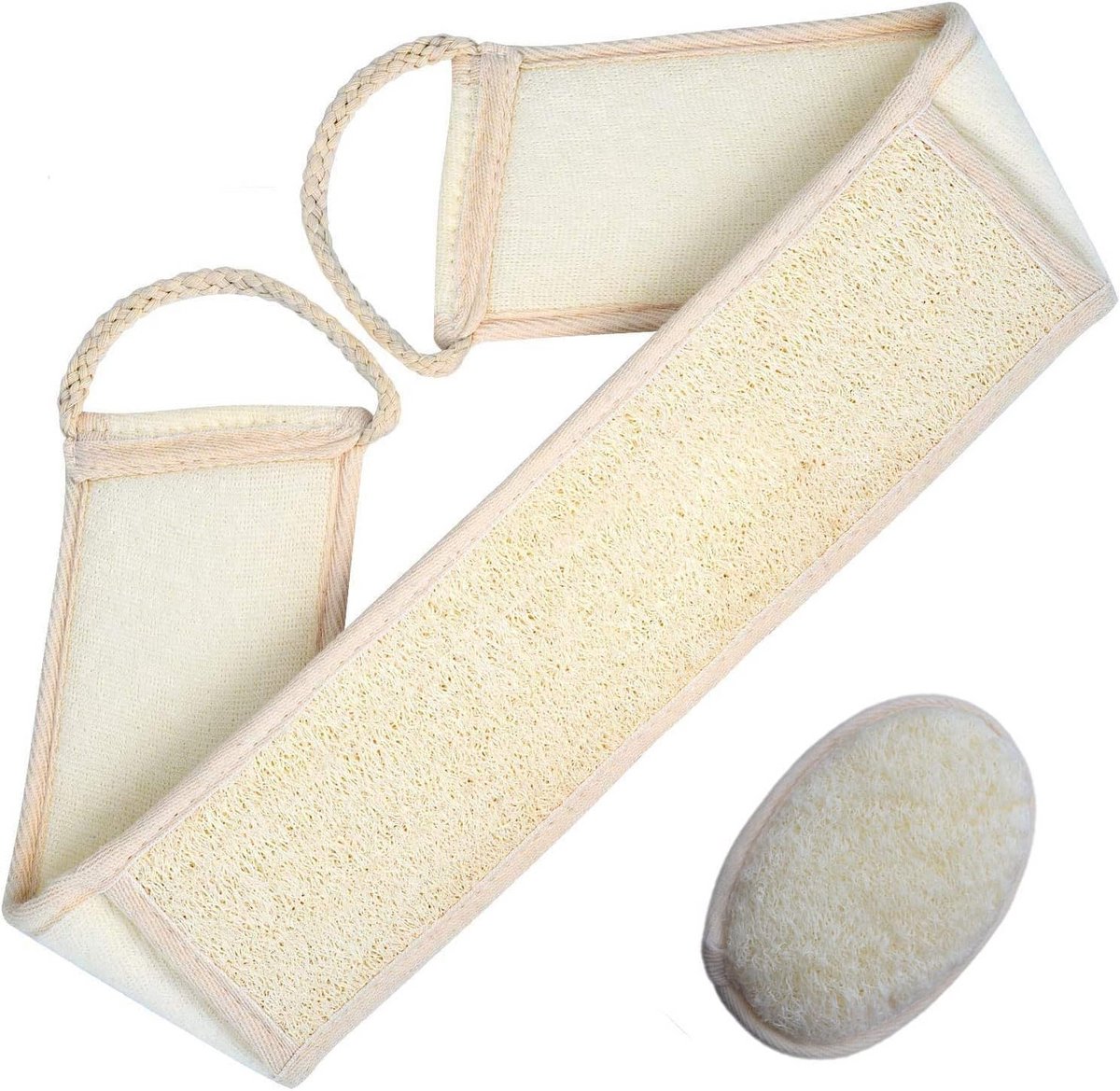 Luffa badgordel met sponskussen natuurlijke peeling en massage 2 stuks