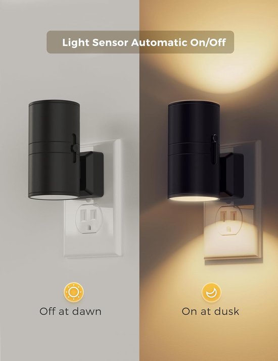 LED nachtlampje plug-in – Lamp met Schemersensor – Automatische Nachtlamp van Schemer tot Dageraad – Dimbare Lamp in 3 Kleuren voor Slaapkamer & Gang – met Afstandsbediening – 1 stuk Zwart — afbeelding 4