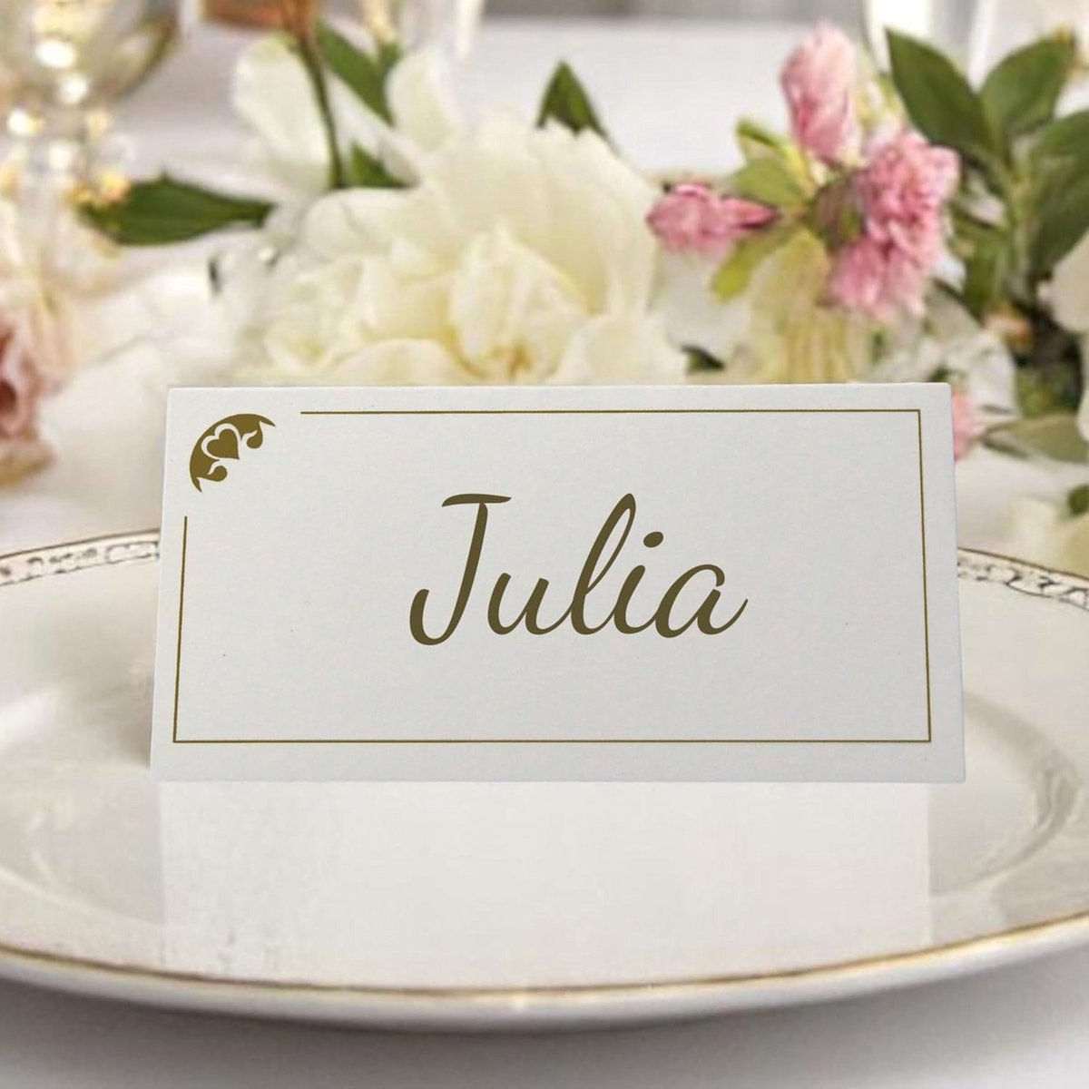 50x Gouden Hartvormige Plaatskaartjes voor Bruiloft, Doop & Feest - Tafeldecoratie