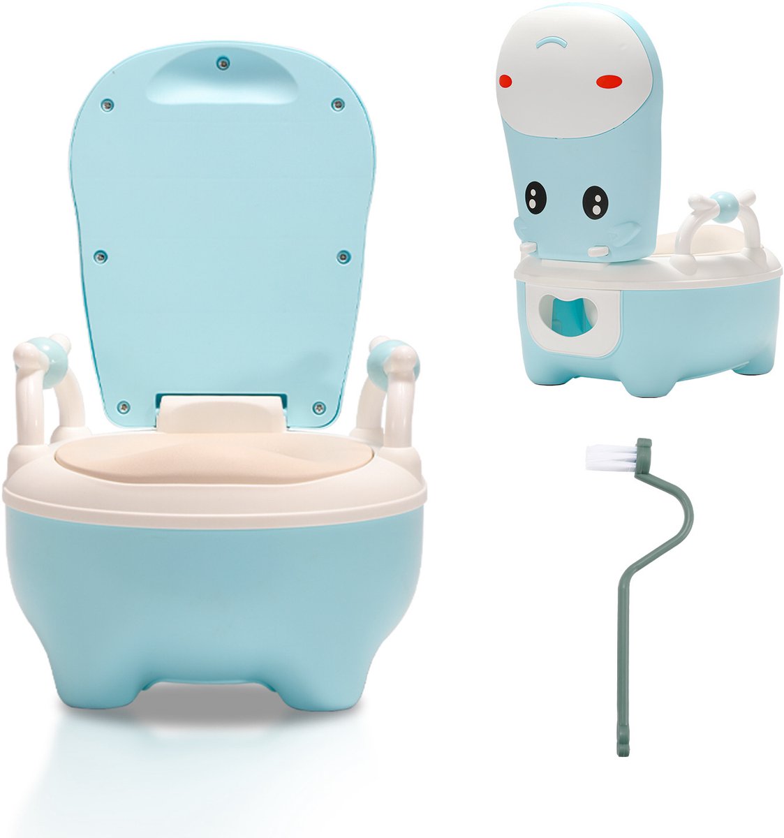 Plaspotje baby met zachte PU-zitting en antislip bodem – koe design peuterpotje tot 60 kg Blauw