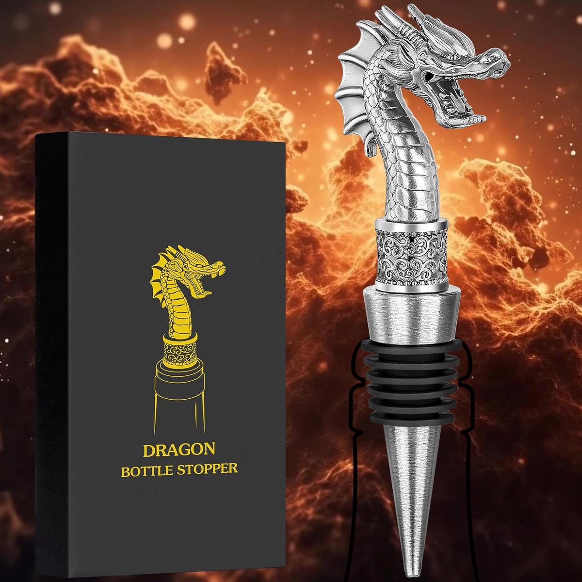 Drakenkop Wijnflesopener en Stopper met Bieropener, Luxe Geschenkset