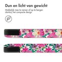 Tablet hoes met roze en paarse bloemenprint, dun en lichtgewicht.