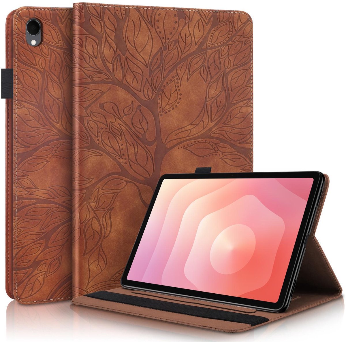 Mobigear Tablethoes geschikt voor Samsung Galaxy Tab S11 Hoes | Mobigear Tree Bookcase + Stylus Houder - Bruin