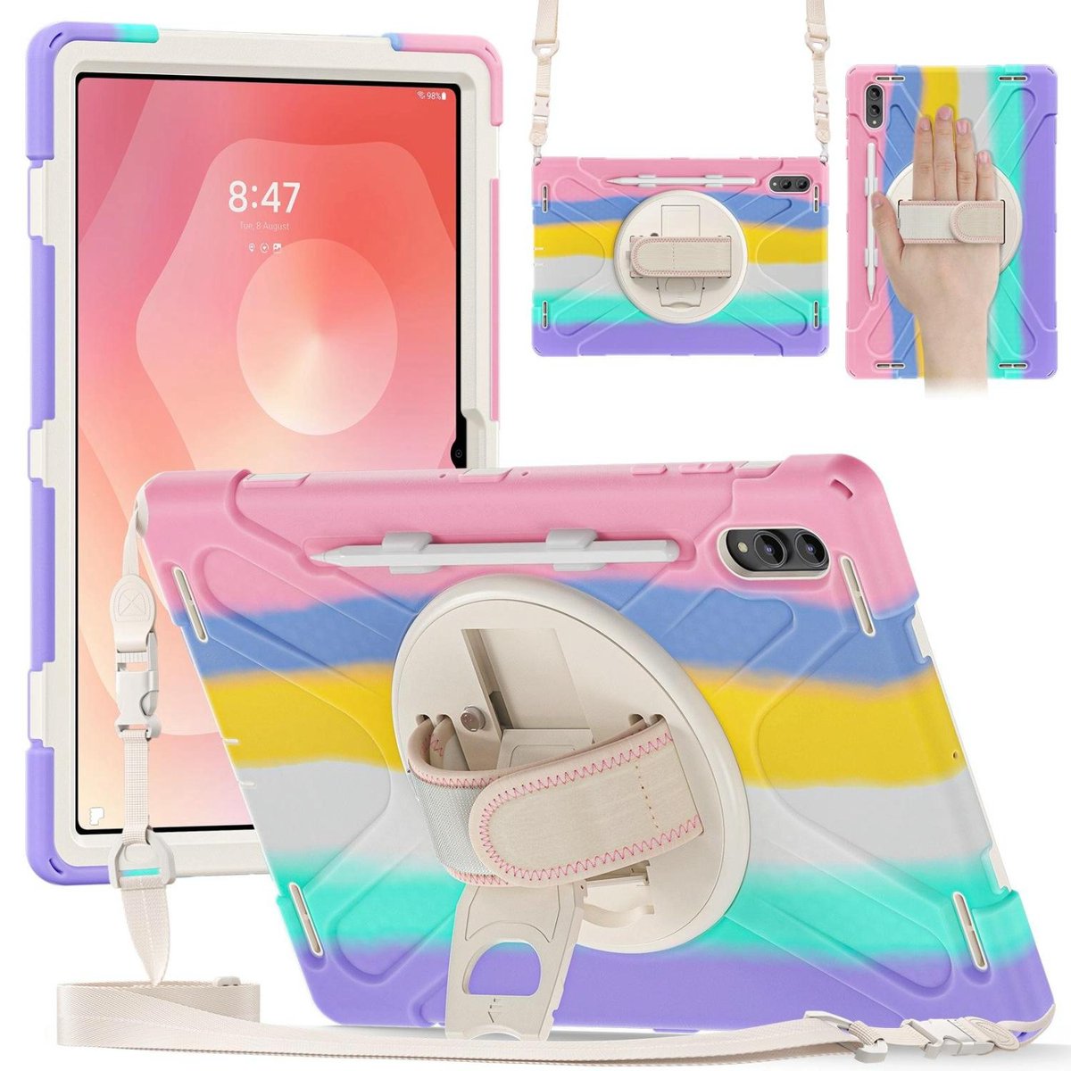Mobigear Tablethoes geschikt voor Samsung Galaxy Tab S11 Ultra Hoes Hard Kunststof,Siliconen | Mobigear SureGrip XGuard Backcover + Stylus Houder + Schouderband | Schokbestendig Galaxy Tab S11 Ultra Telefoonhoesje | Anti Shock Proof + Standaard