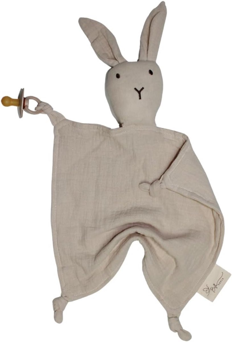 Knuffeldoekje Konijn Beige - Biologisch Katoen Kwaliteit - Knuffel & Bijtring voor Baby's