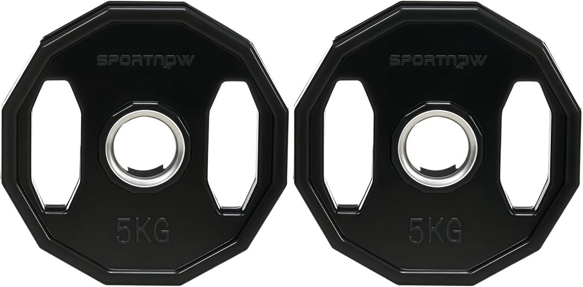 Halterschijven Set 10 kg - 5 cm Gaten - Rubberen Bumperplaten - Krachttraining - Gewichtheffen - Thuissportschool