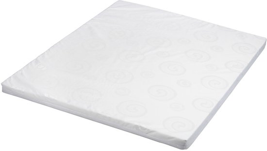 Wit Puck boxmatras, 80 x 100 x 4 cm, met spiraalpatroon.