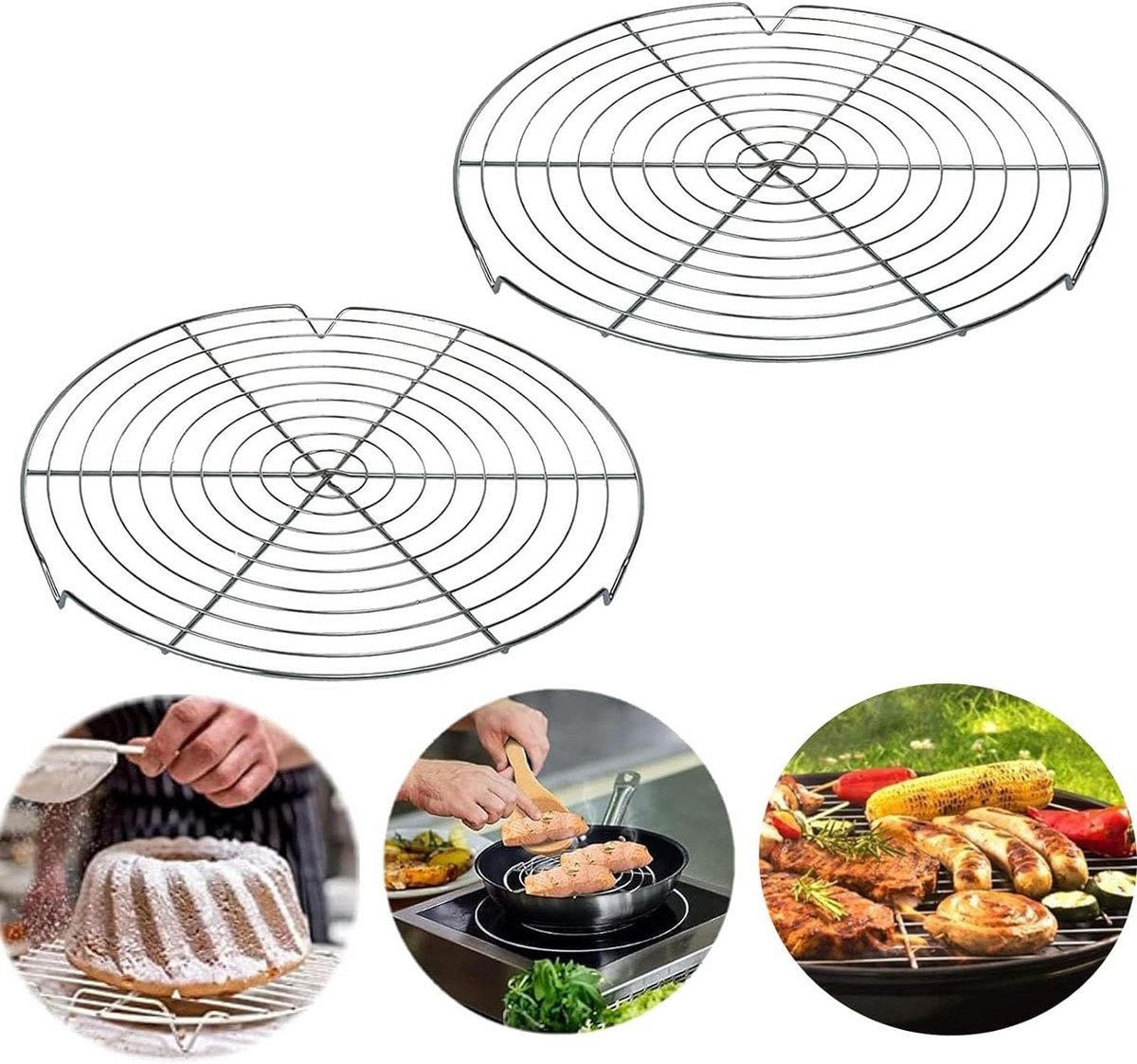 Ronde koelrooster set 2 stuks 30 cm - roestvrij staal - voor cake, bakken, grillen