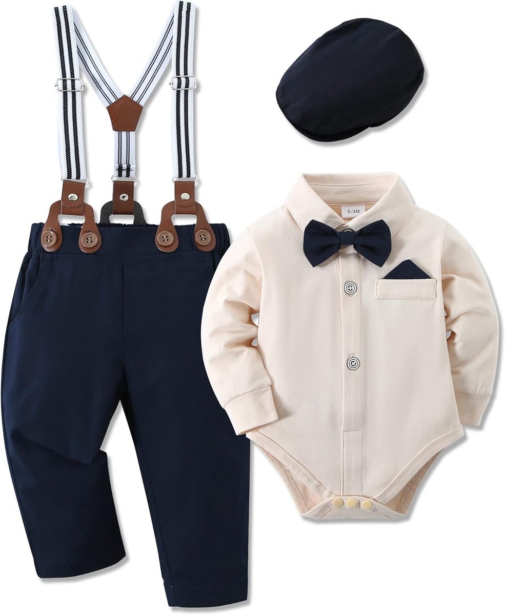 Gentleman Kledingset voor Hollandse Baby Jongens 0-18 Maanden met Stropdas en Pet