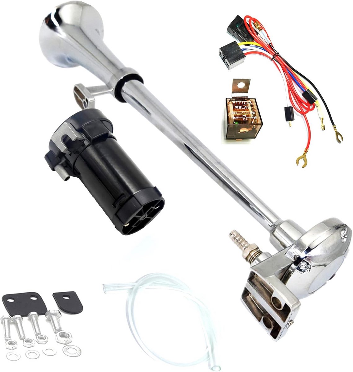 Auto lucht hoorn 12V 150db 45 cm chroom zink enkele trompet met compressor