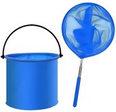 Gsedaox-Visnet-Uitschuifbaar Net-Vijvernet-Kleurrijk Draagbaar Opvouwbaar Visnet En Vlindernet Voor Kinderen-Inclusief Emmer-Blauw