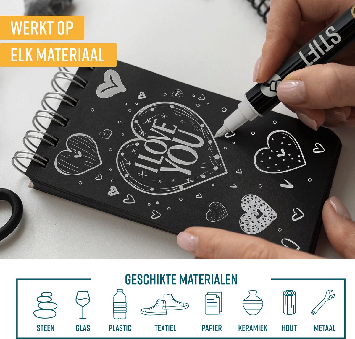 Napi Acrylstiften 6st Zwart/Wit - Brush en Fine Tip Twinmarkers - Verfstiften Happy Stones - Stenen Schilderen met Acryl Verf Marker Stiften - Volwassenen en Kinderen — afbeelding 3