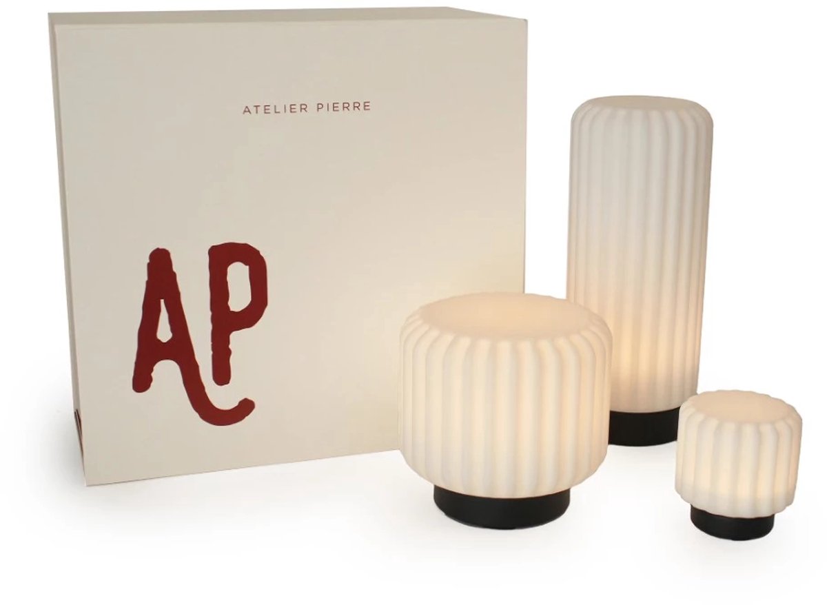 Atelier Pierre Dentelles giftbox tafellamp set van 3: H9cm + H15cm + H29cm zwart