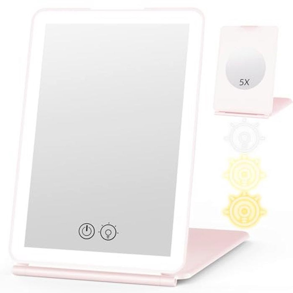 Dimbare Make-upspiegel met Verlichting en 5x Vergroting - Roze