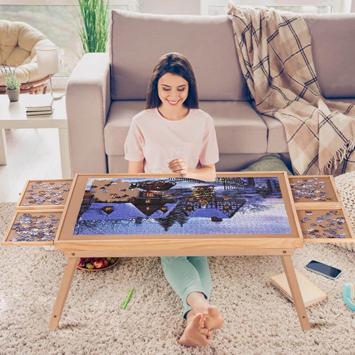 Puzzeltafel met opbergsysteem - 6 lades - Voor 1500 stukjes - Puzzelplaat - Puzzel - Puzzelmatten & Accessoires - Dimant Painting - Bord - Plank - Map - Xaviki