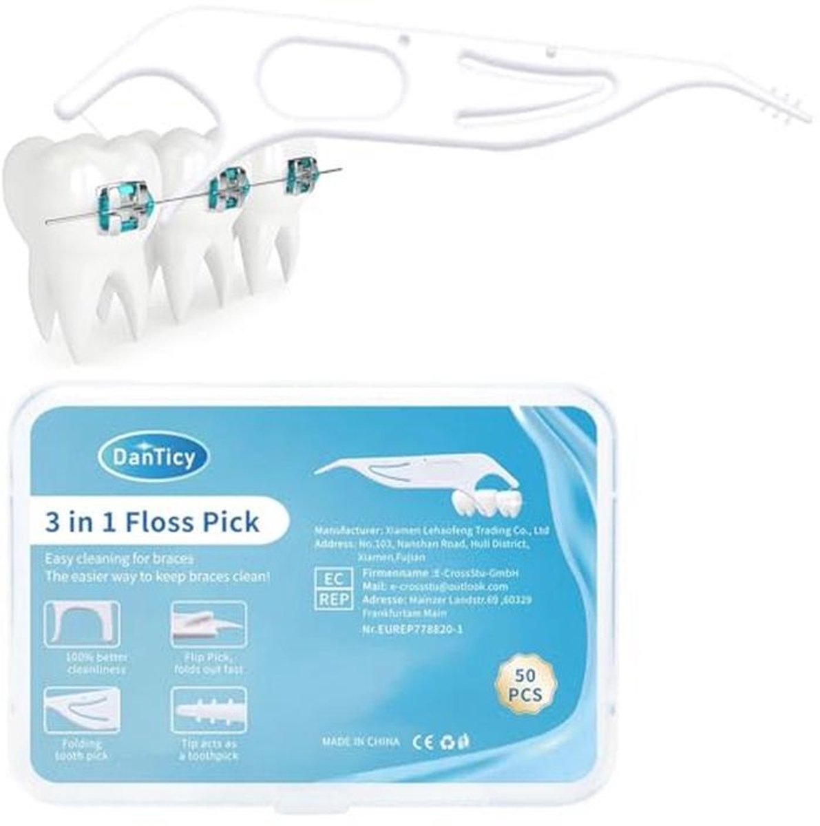 3-in-1 Tandenflosser met Vouwbare Toothpick - 50 Stuks