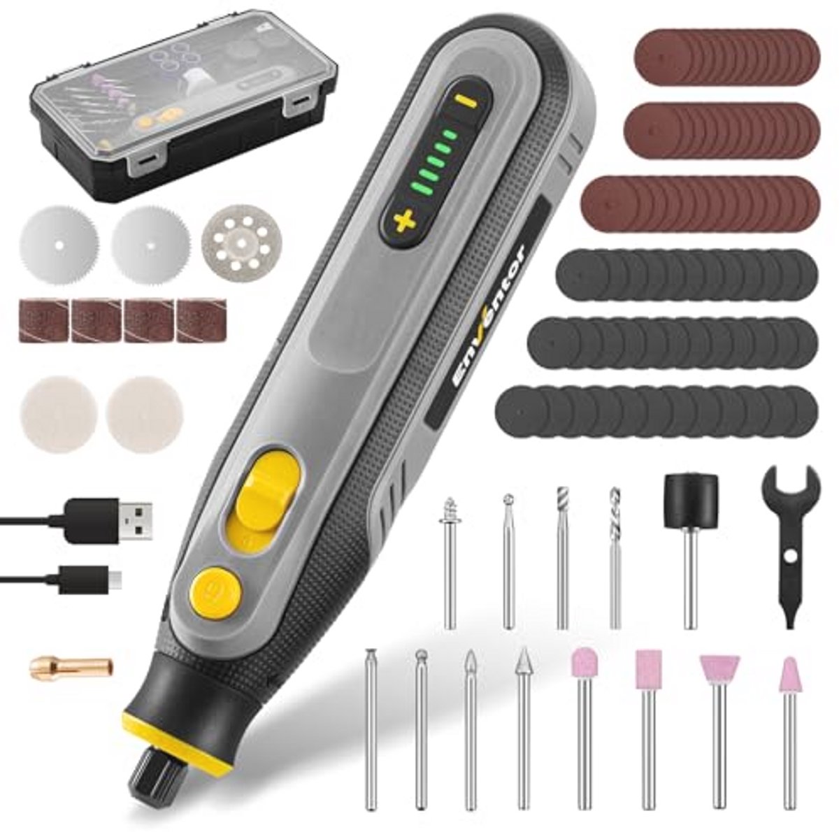 Mini-multifunctioneel rotatiegereedschap met USB-opladen - 4V, 104 accessoires, 5 snelheden