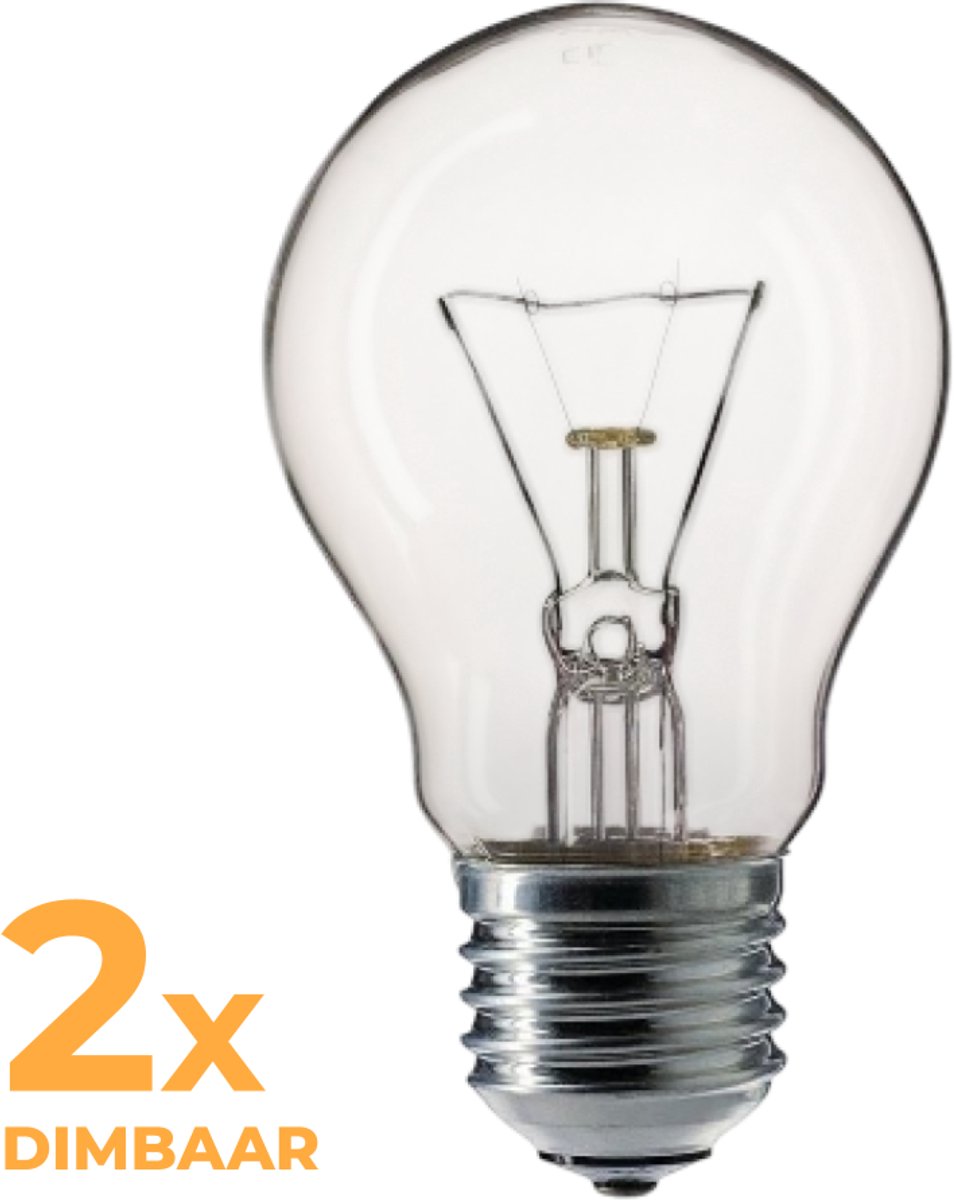 Trixline Peertje Gloeilamp E27 - 60W - Warm Wit Licht (2700K) - 545 lm - 1 jaar - Dimbaar - 2 stuks