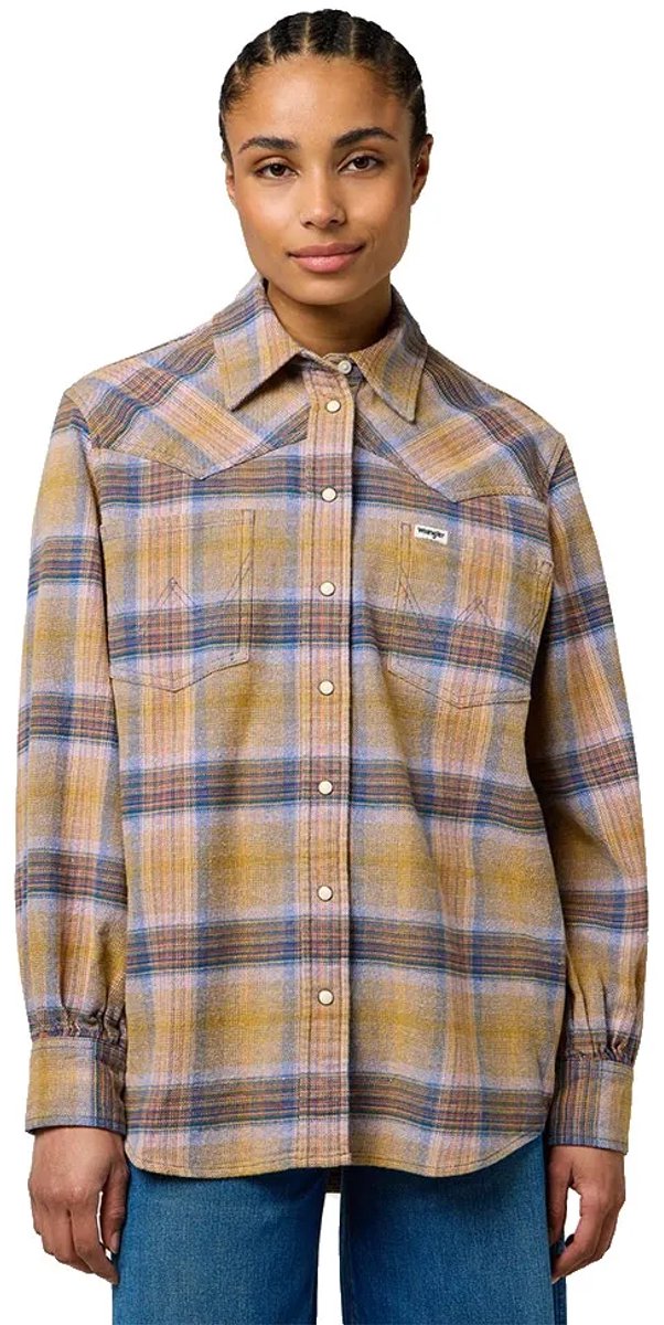 Wrangler Loose Western Relaxed Fit Overhemd Met Lange Mouwen XS Vrouw Chai Tea