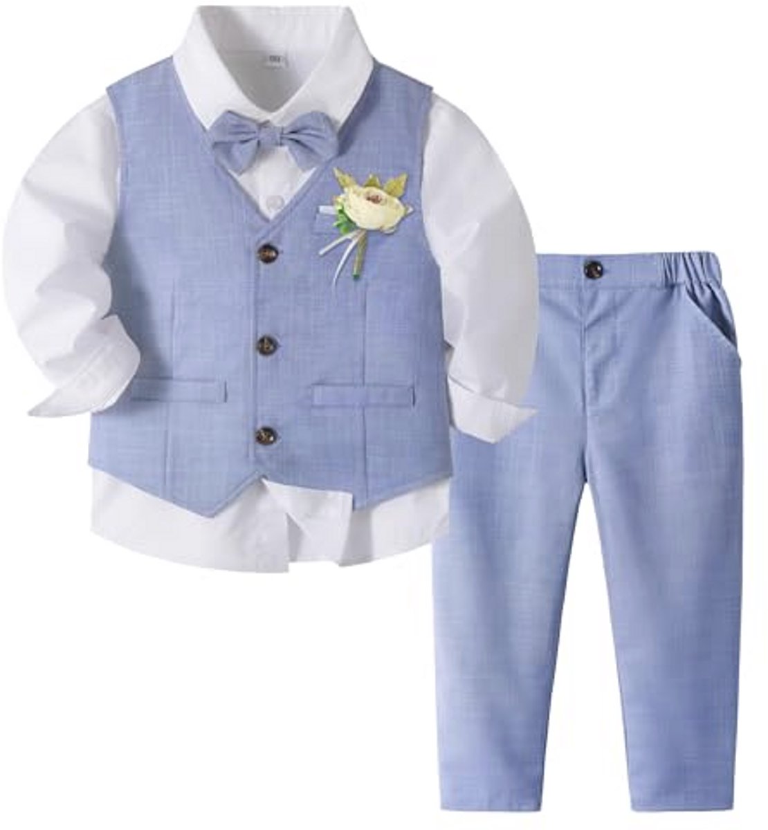 Formele Kostuumset voor Babyjongens - 4-delige Bruiloft Outfit met Vest, Hemd, Broek en Vlinderdas